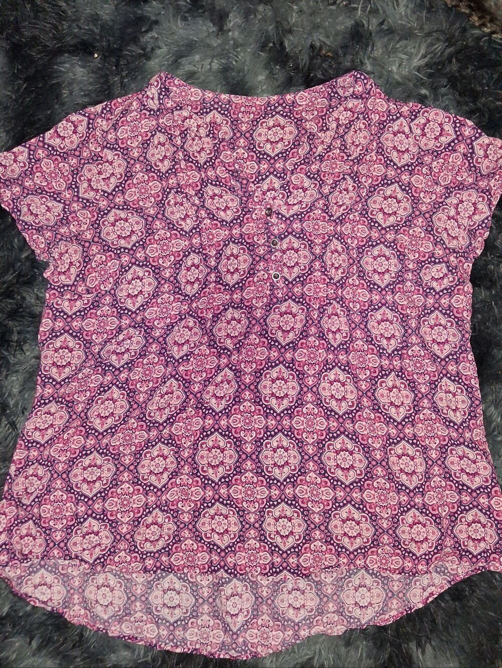 Short Sleeve Pink Geometric Print Blouse